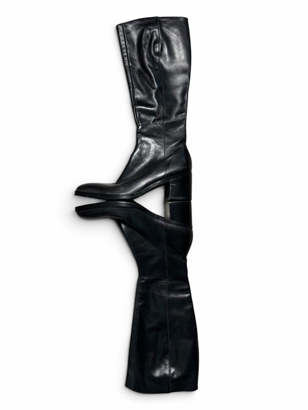 BCBGMAXAZRIA Black Leather Knee-High Boots Women’s 7 Full Zip Block Heel